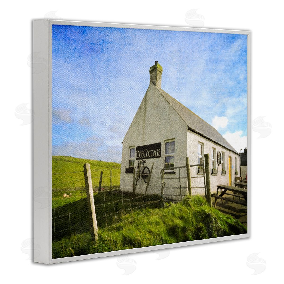 Graffitee Studios Wee Cottage Countryside White Framed Giclee Wall Art Print
