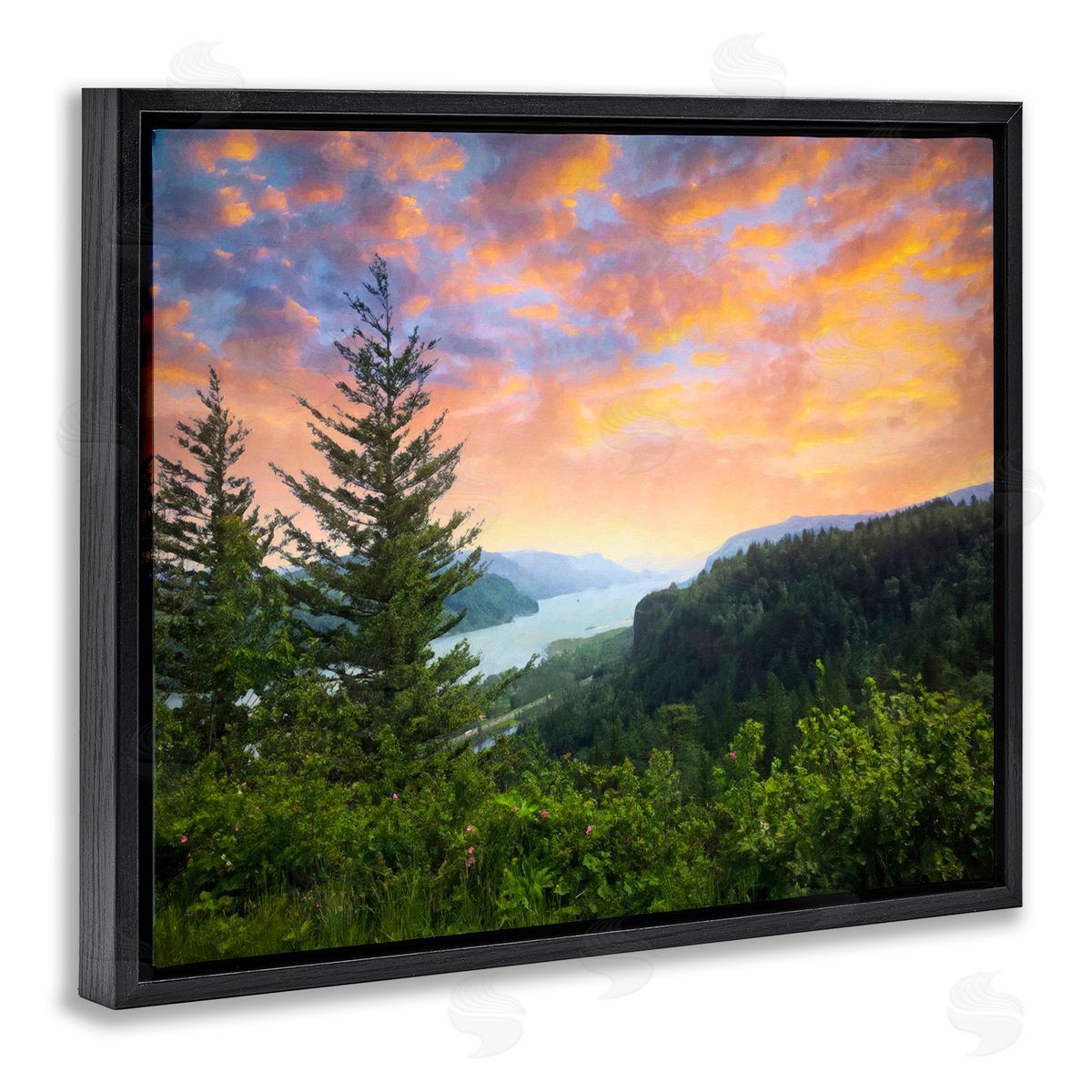Graffitee Studios Scenic Overlook at Sunset Black Floating Frame Canvas Wall Art Print
