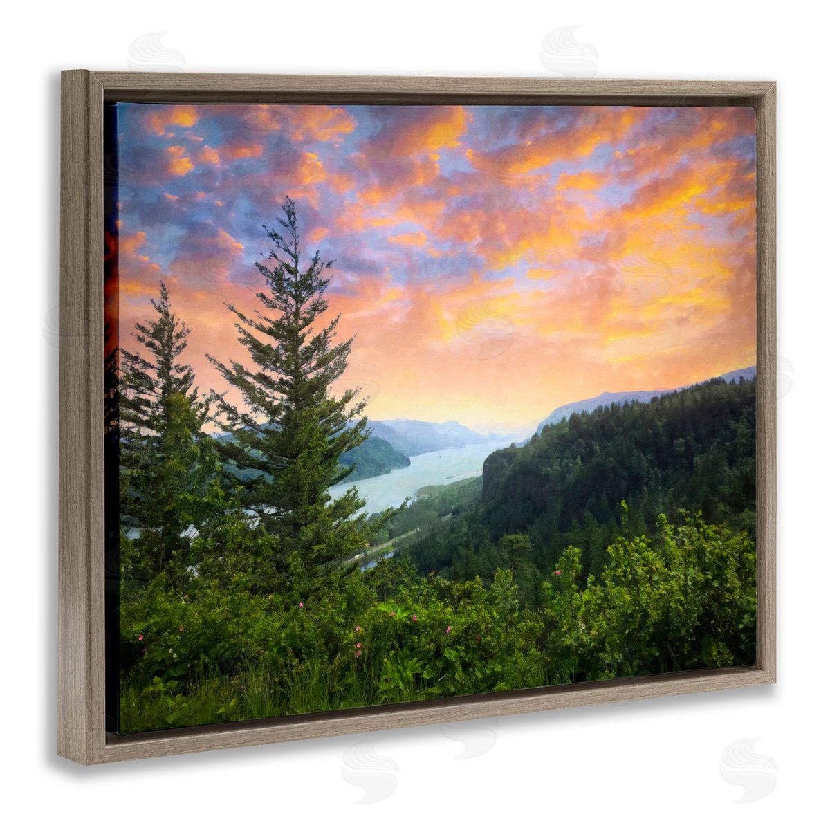 Graffitee Studios Scenic Overlook at Sunset Brown Floating Frame Canvas Wall Art Print