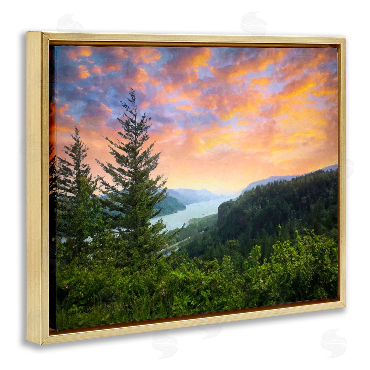 Graffitee Studios Scenic Overlook at Sunset Gold Floating Frame Canvas Wall Art Print