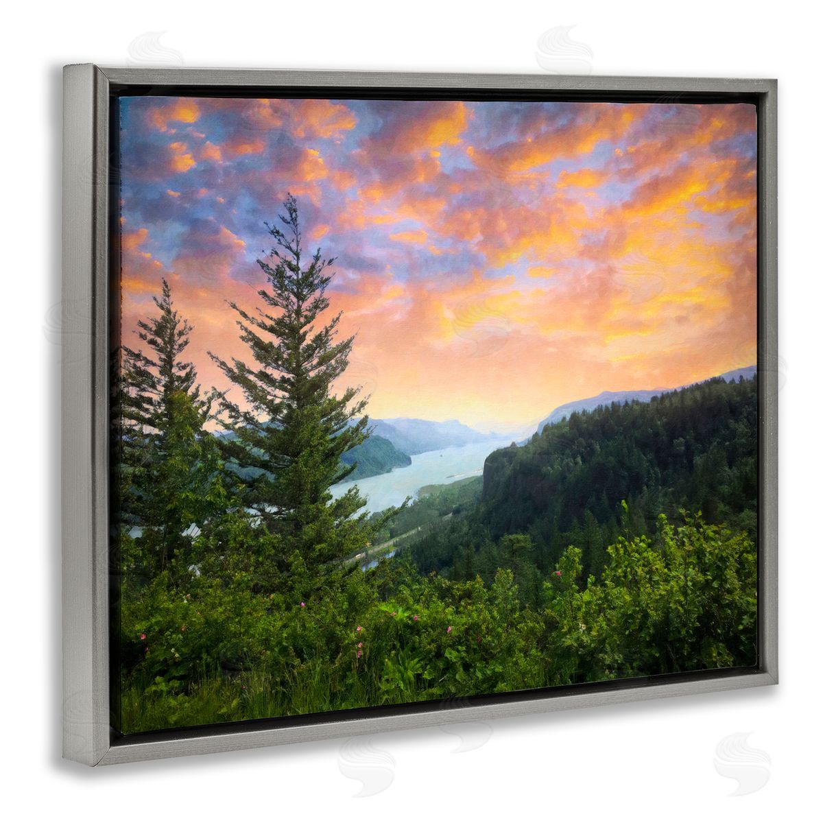 Graffitee Studios Scenic Overlook at Sunset Gray Floating Frame Canvas Wall Art Print