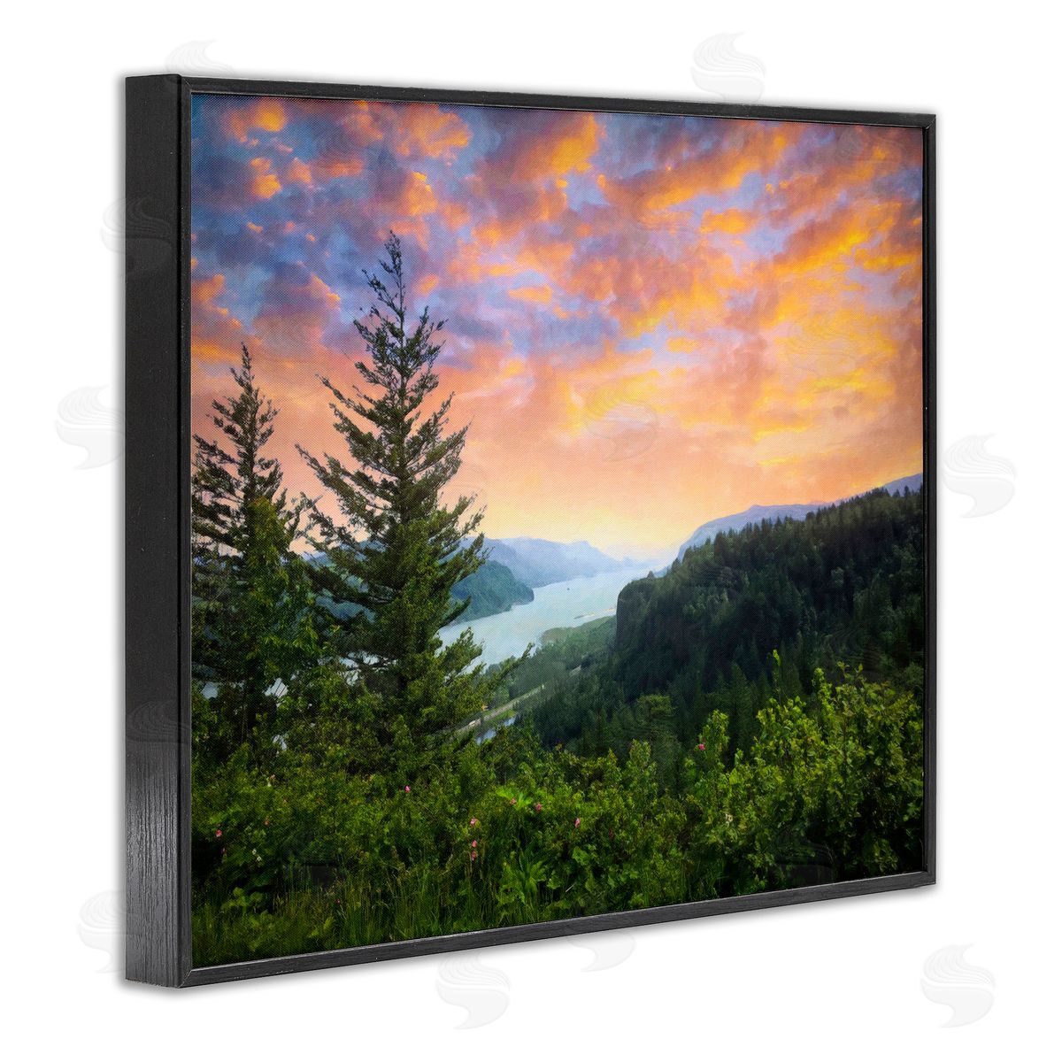 Graffitee Studios Scenic Overlook at Sunset Black Framed Giclee Wall Art Print