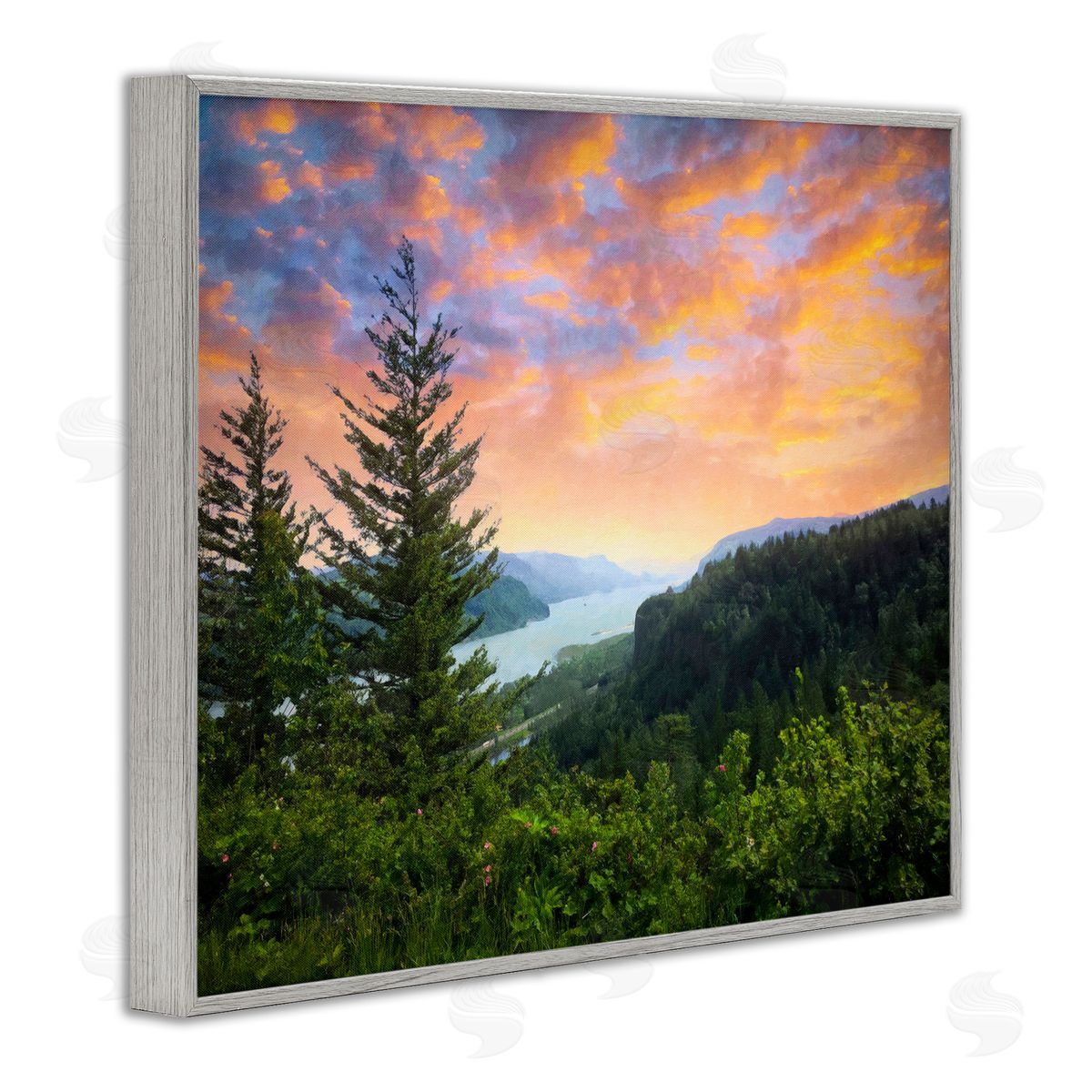 Graffitee Studios Scenic Overlook at Sunset Gray Framed Giclee Wall Art Print