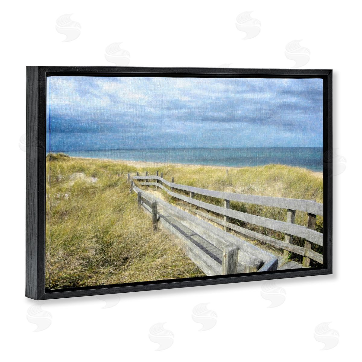 Sandy Boardwalk View Black Floating Frame Canvas Wall Art, Home Decor by Graffi*tee Studios