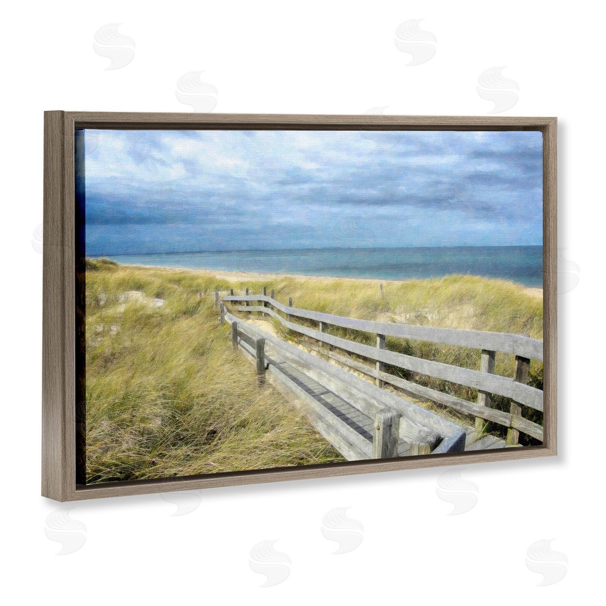 Sandy Boardwalk View Brown Floating Frame Canvas Wall Art, Home Decor by Graffi*tee Studios