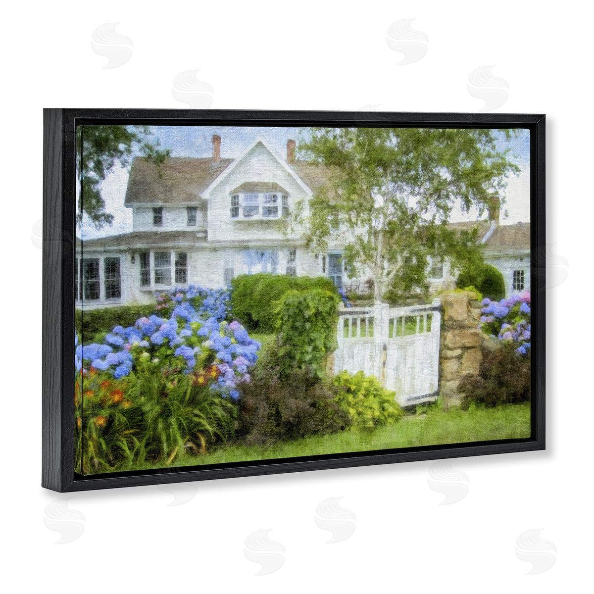 Beach Getaway Cottage Black Floating Frame Canvas Wall Art, Home Decor by Graffi*tee Studios