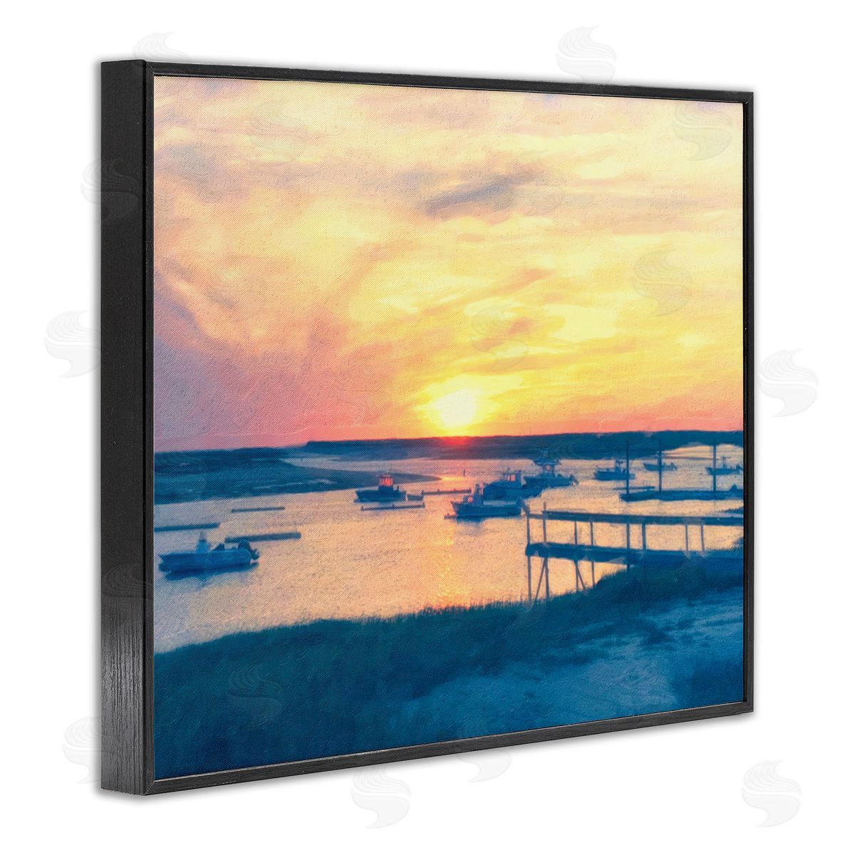 Boats Illuminated at Sunset Black Frame Print Wall Art, Home Decor by Graffi*tee Studios
