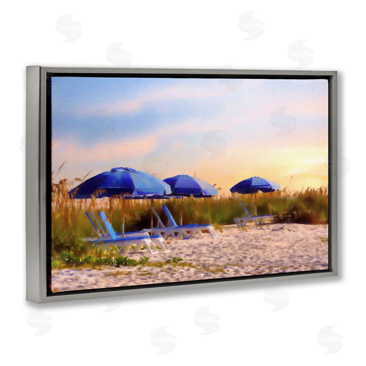 Summer Vacation Sunrise Grey Floating Frame Canvas Wall Art, Home Decor by Graffi*tee Studios