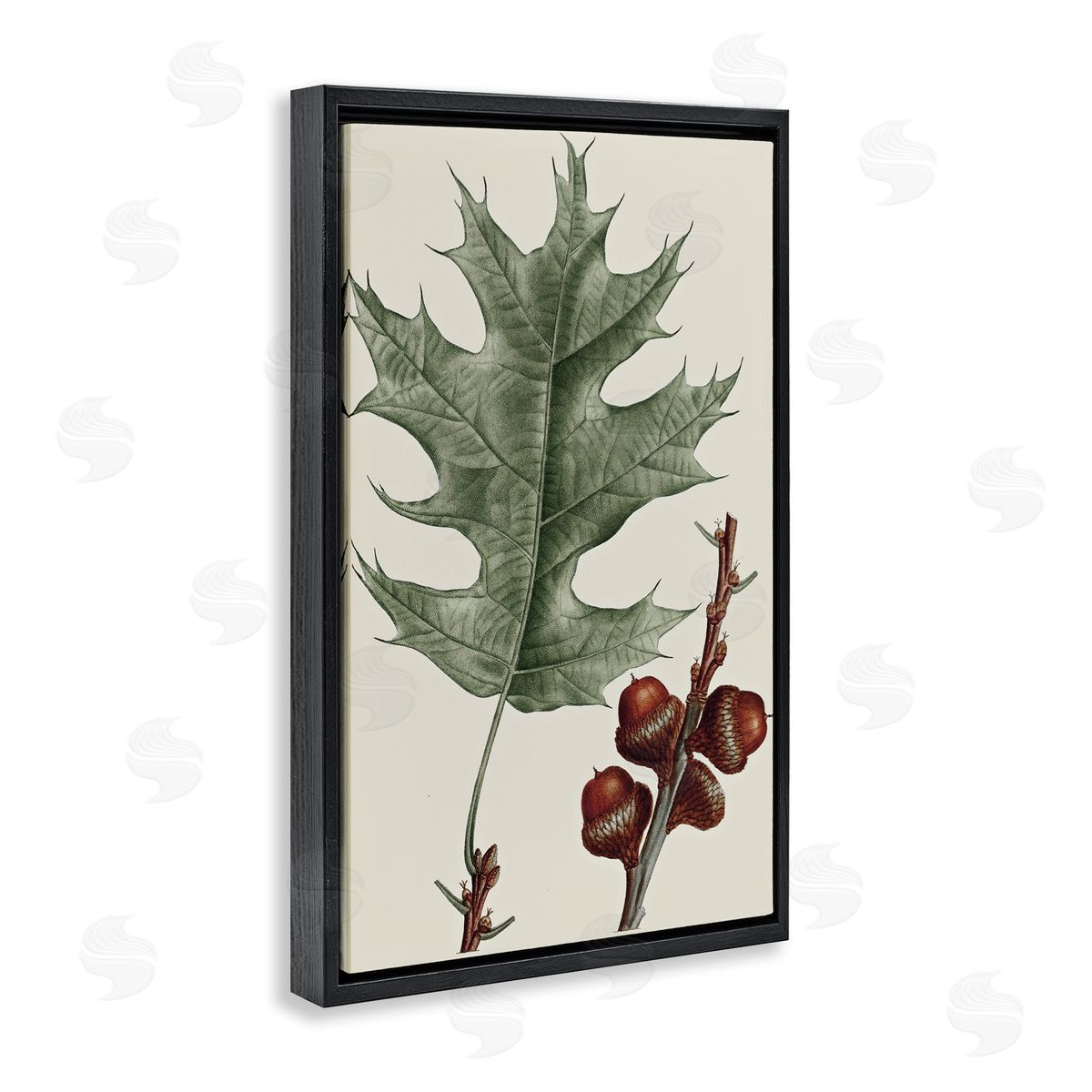 Vintage Black Oak Leaf Black Floating Frame Canvas Wall Art, Home Decor by Graffi*tee Studios