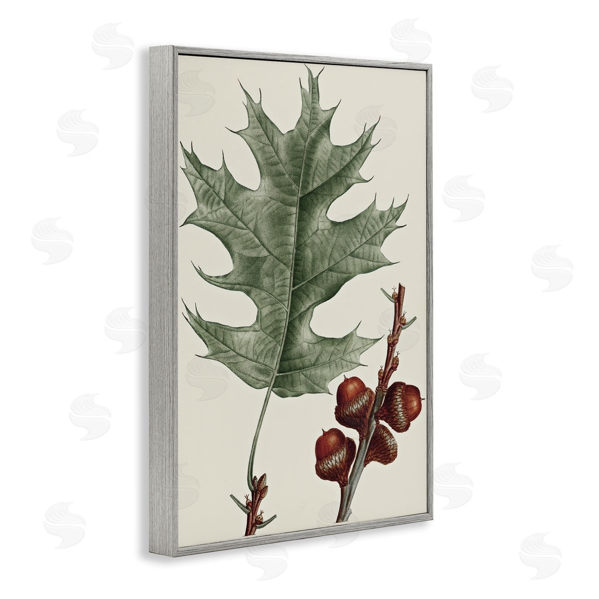 Vintage Black Oak Leaf Grey Frame Print Wall Art, Home Decor by Graffi*tee Studios