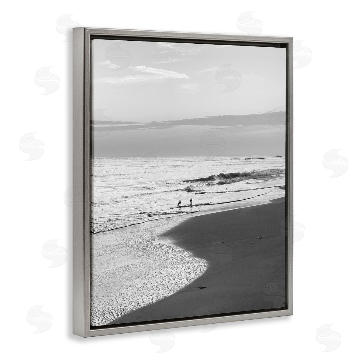 Evening Beach Stroll Grey Floating Frame Canvas Wall Art, Home Decor by Graffi*tee Studios
