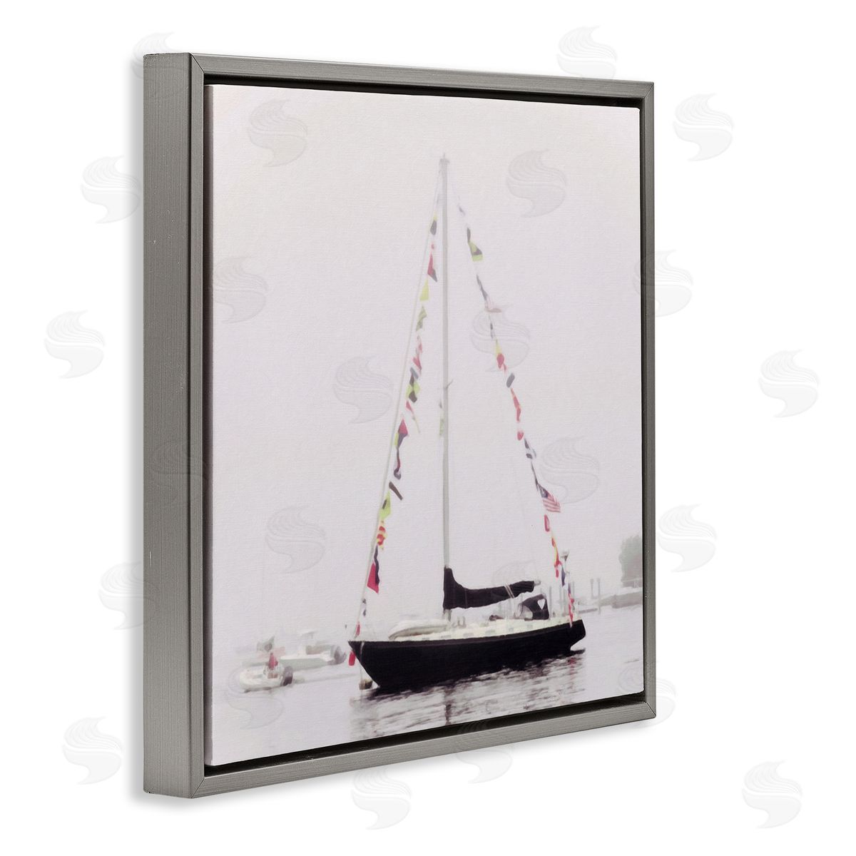 Graffitee Studios Sail Flags in Harbor Gray Floating Frame Canvas Wall Art Print