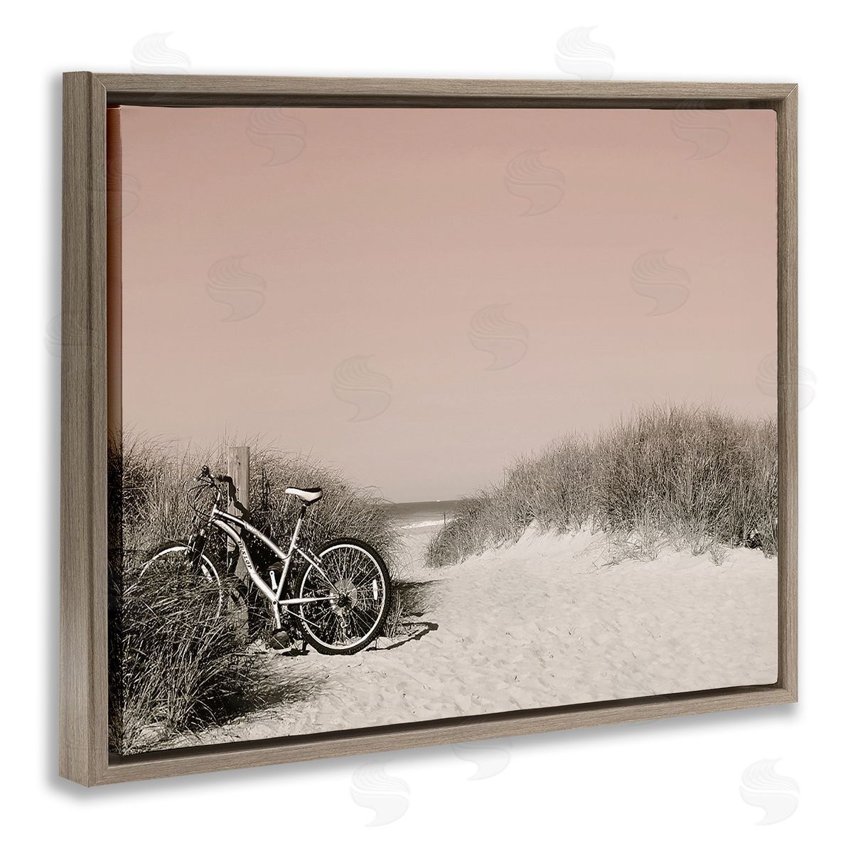 Graffitee Studios Bicycle Ride Paused Brown Floating Frame Canvas Wall Art Print