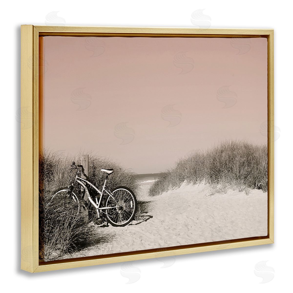 Graffitee Studios Bicycle Ride Paused Gold Floating Frame Canvas Wall Art Print