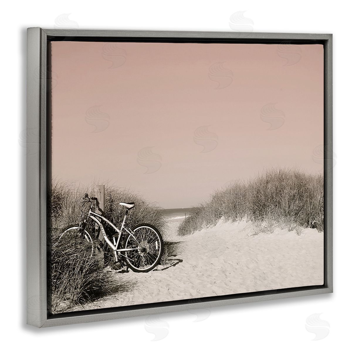 Graffitee Studios Bicycle Ride Paused Gray Floating Frame Canvas Wall Art Print