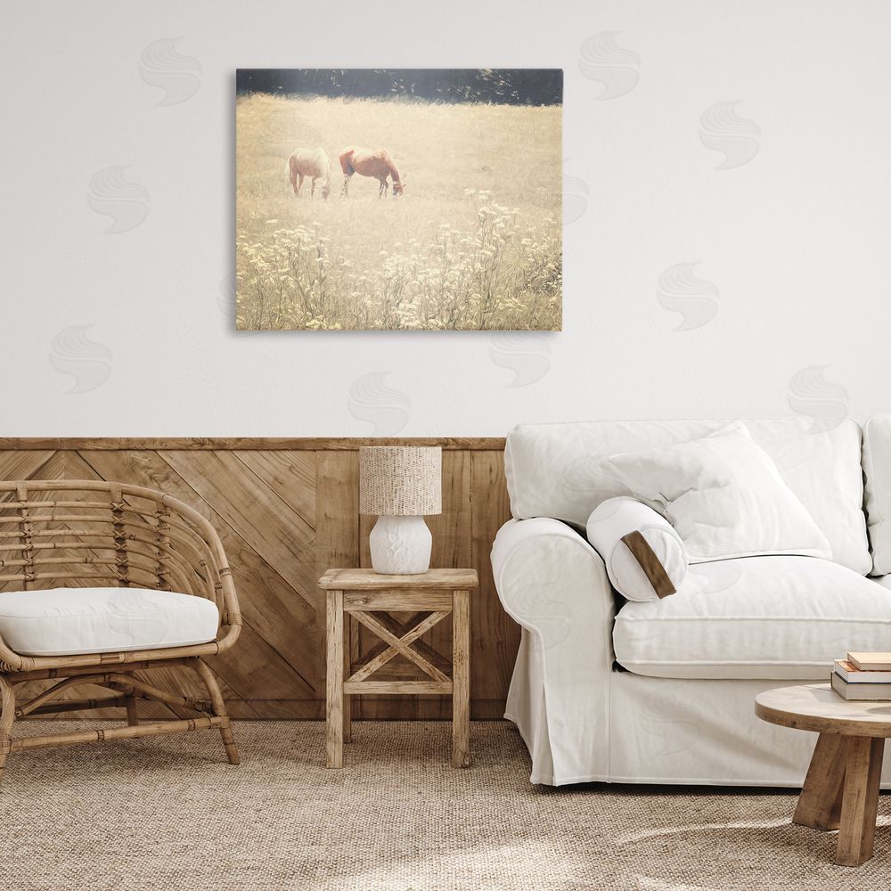 Graffitee Studios Pair of Horses Grazing Canvas Wall Art Print in Room