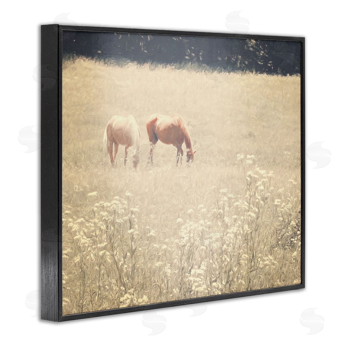 Graffitee Studios Pair of Horses Grazing Black Framed Giclee Wall Art Print