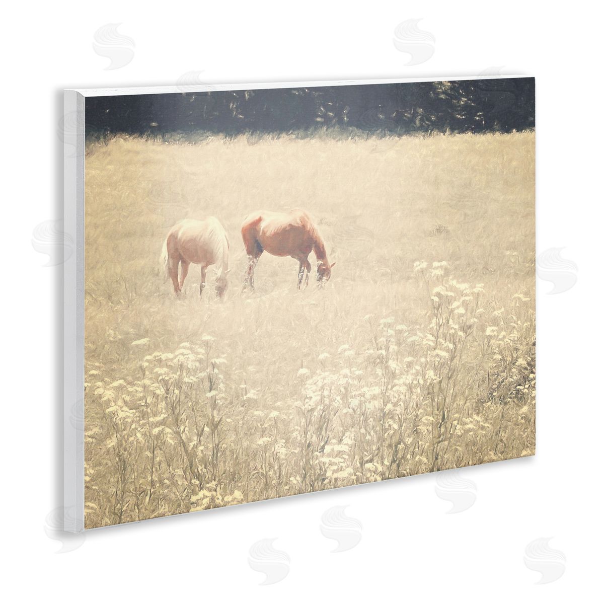 Graffitee Studios Pair of Horses Grazing Wooden Wall Plaque Art Print