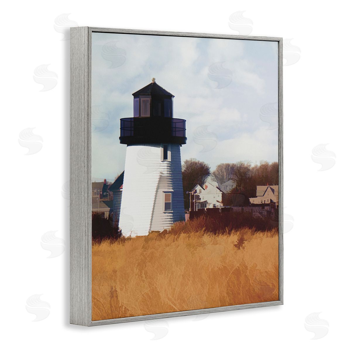Hyannis Lighthouse Landscape Grey Frame Print Wall Art, Home Decor by Graffi*tee Studios