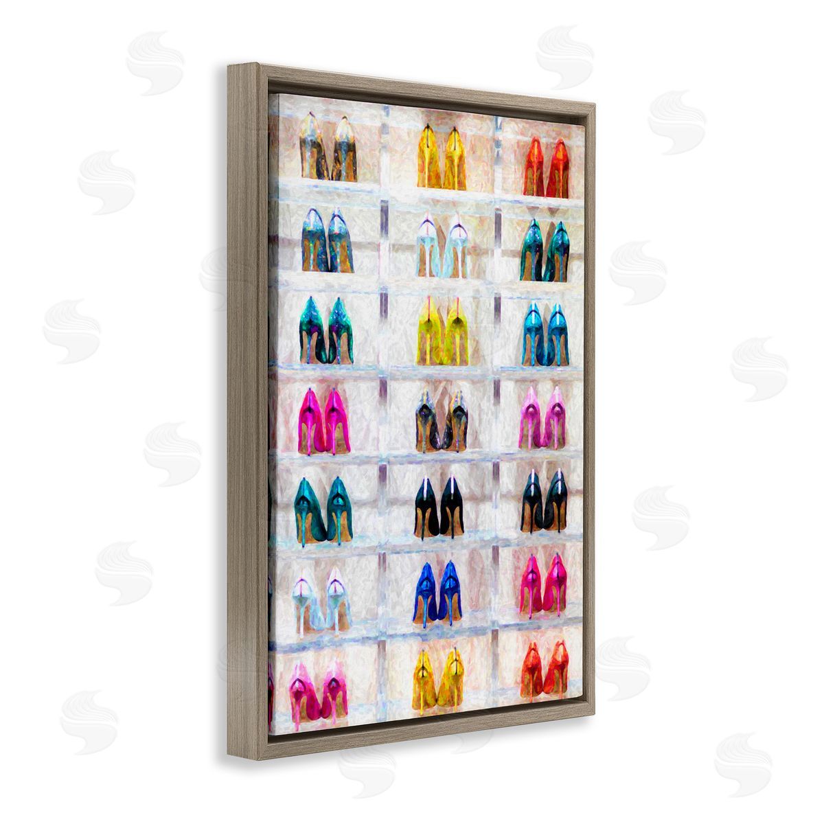 Arranged High Heels Brown Floating Frame Canvas Wall Art, Home Decor by Graffi*tee Studios
