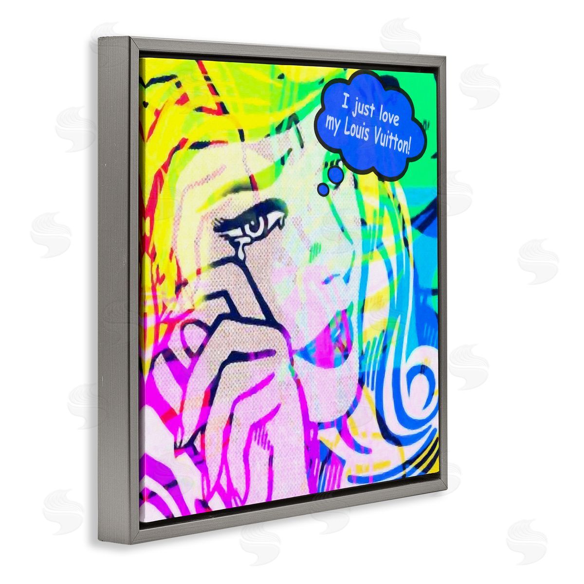 Graffitee Studios Pop Comic Style Glam Gray Floating Frame Canvas Wall Art Print