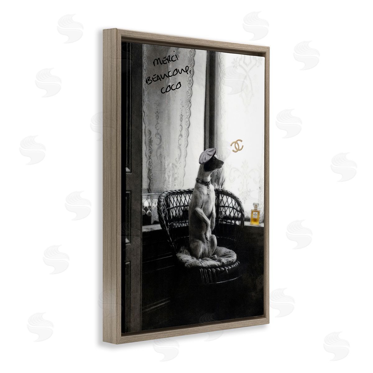 Chic Dog with French Words Brown Floating Frame Canvas Wall Art, Home Decor by Graffi*tee Studios