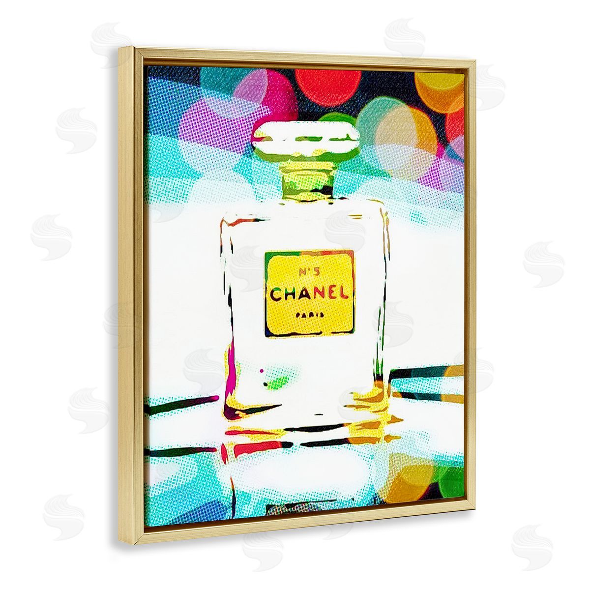 Perfume with Modern Bokeh Gold Floating Frame Canvas Wall Art, Home Decor by Graffi*tee Studios