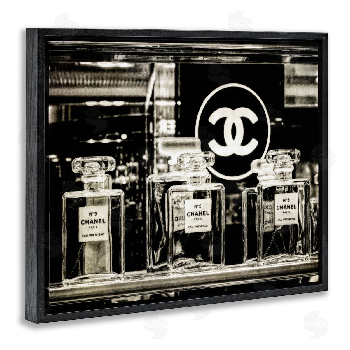 Graffitee Studios Monochrome Perfumes Display Black Floating Frame Canvas Wall Art Print