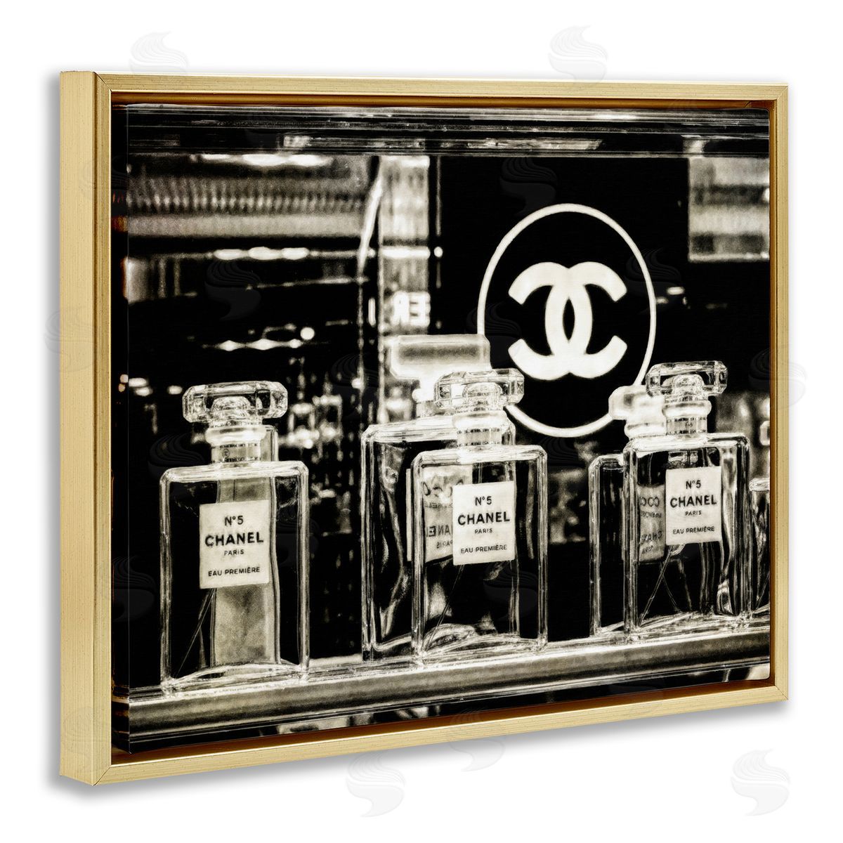Graffitee Studios Monochrome Perfumes Display Gold Floating Frame Canvas Wall Art Print