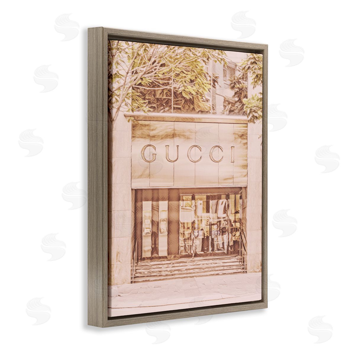 Pink Designer Storefront Brown Floating Frame Canvas Wall Art, Home Decor by Graffi*tee Studios