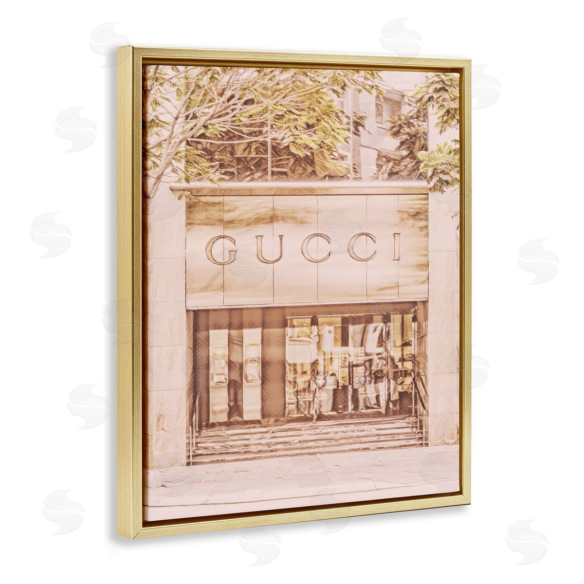 Pink Designer Storefront Gold Floating Frame Canvas Wall Art, Home Decor by Graffi*tee Studios