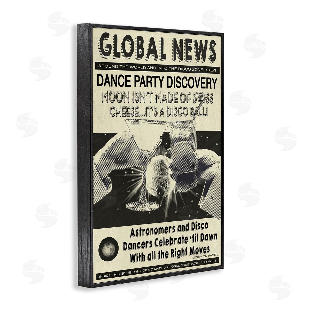 Vintage Disco News Article Black Frame Print Wall Art, Home Decor by Graffi*tee Studios