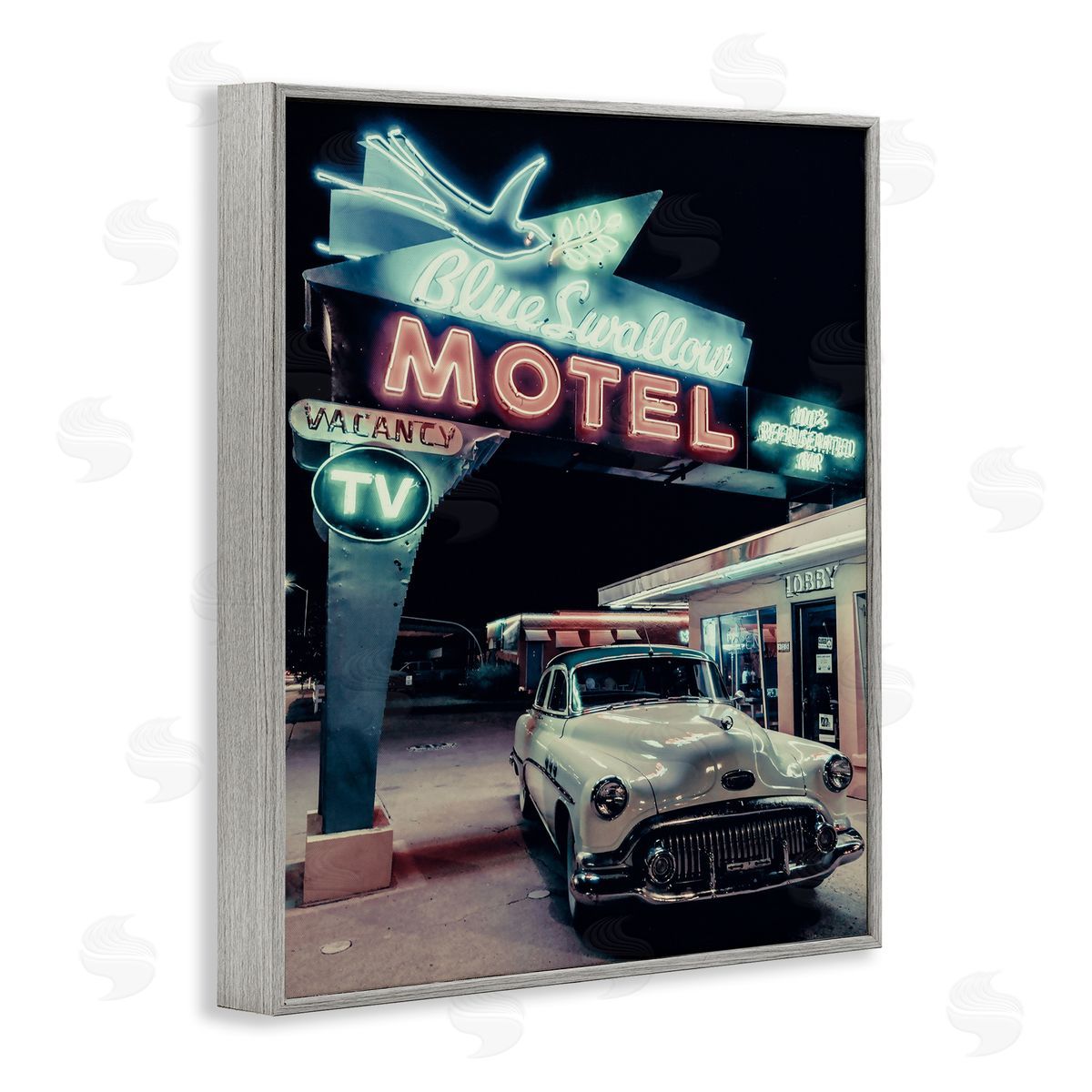 Vintage Motel Getaway Car Grey Frame Print Wall Art, Home Decor by Graffi*tee Studios