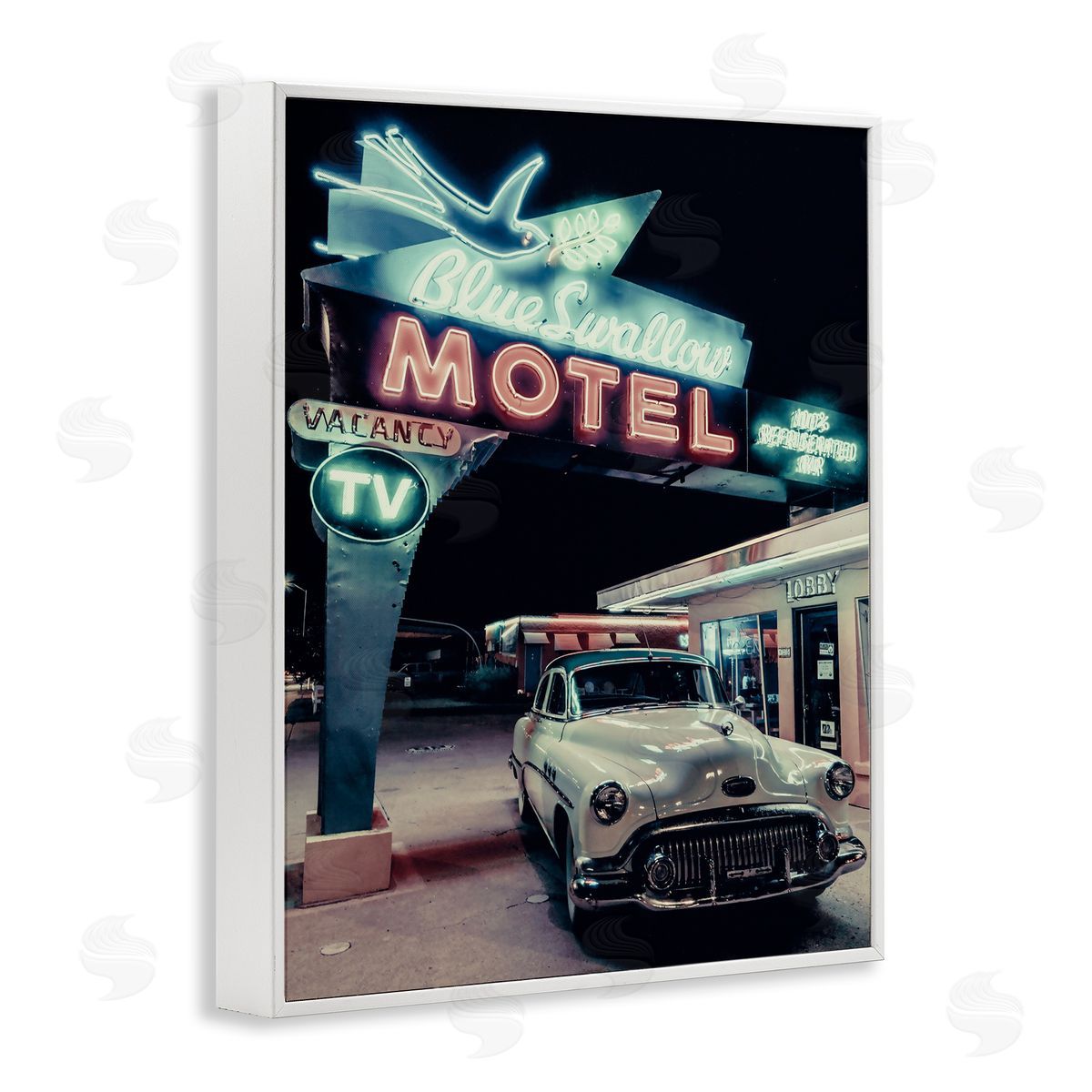 Vintage Motel Getaway Car White Frame Print Wall Art, Home Decor by Graffi*tee Studios