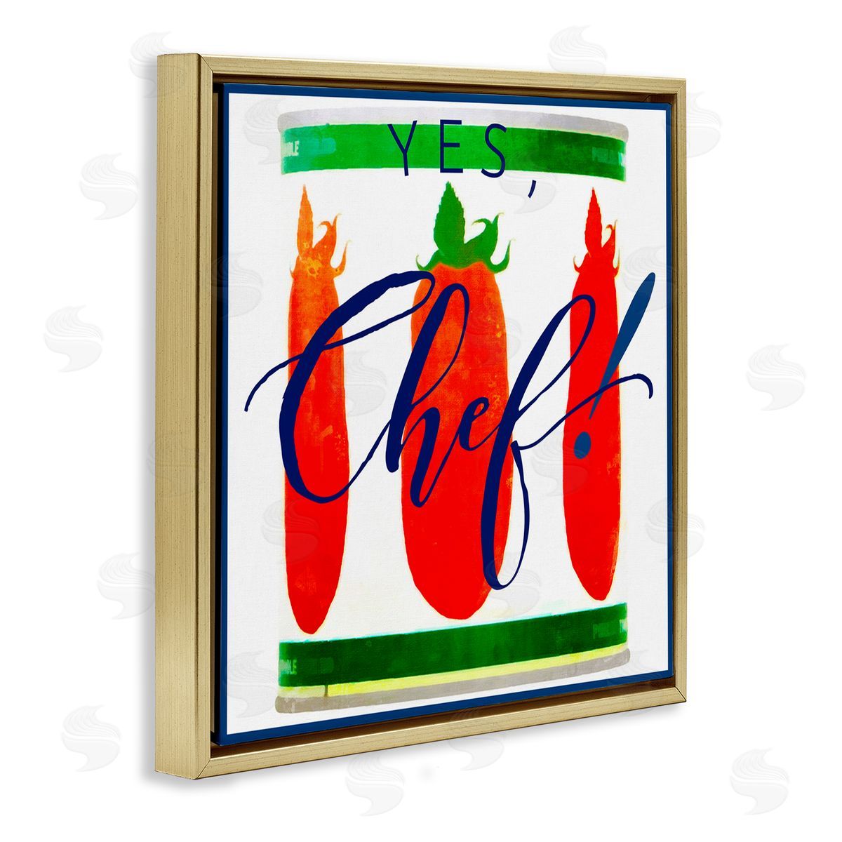 Graffitee Studios Yes Chef Canned Goods Gold Floating Frame Canvas Wall Art Print