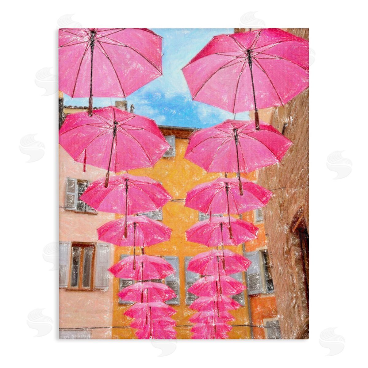 Pink Umbrellas in Town Canvas Wall Art, Home Decor by Graffi*tee Studios