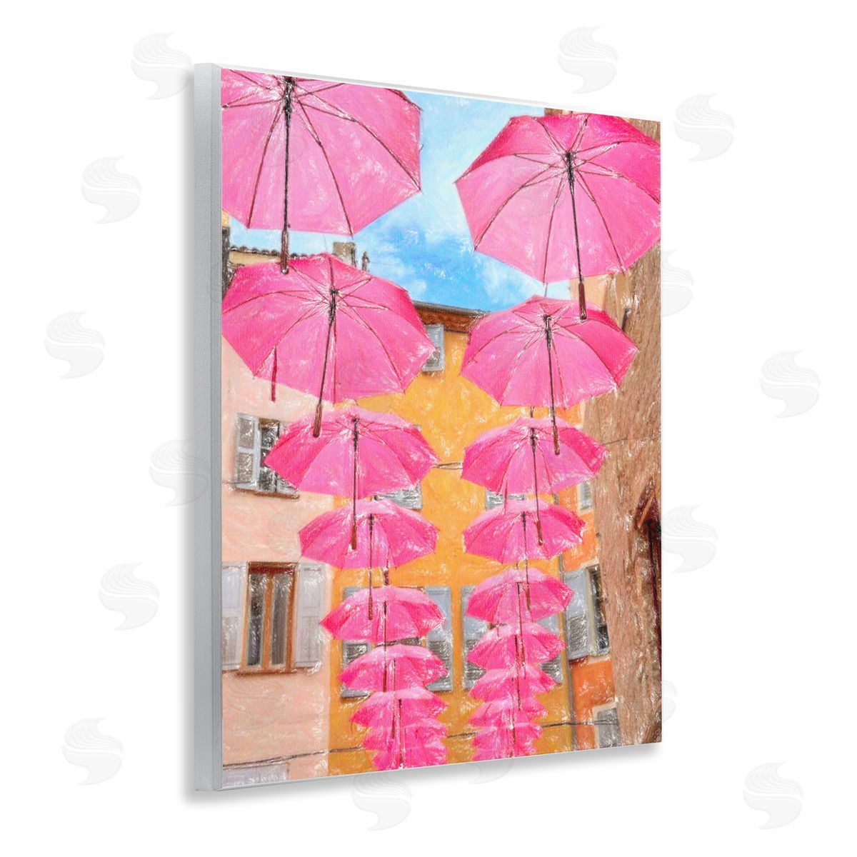 Pink Umbrellas in Town Wood Plaque Wall Art, Home Decor by Graffi*tee Studios