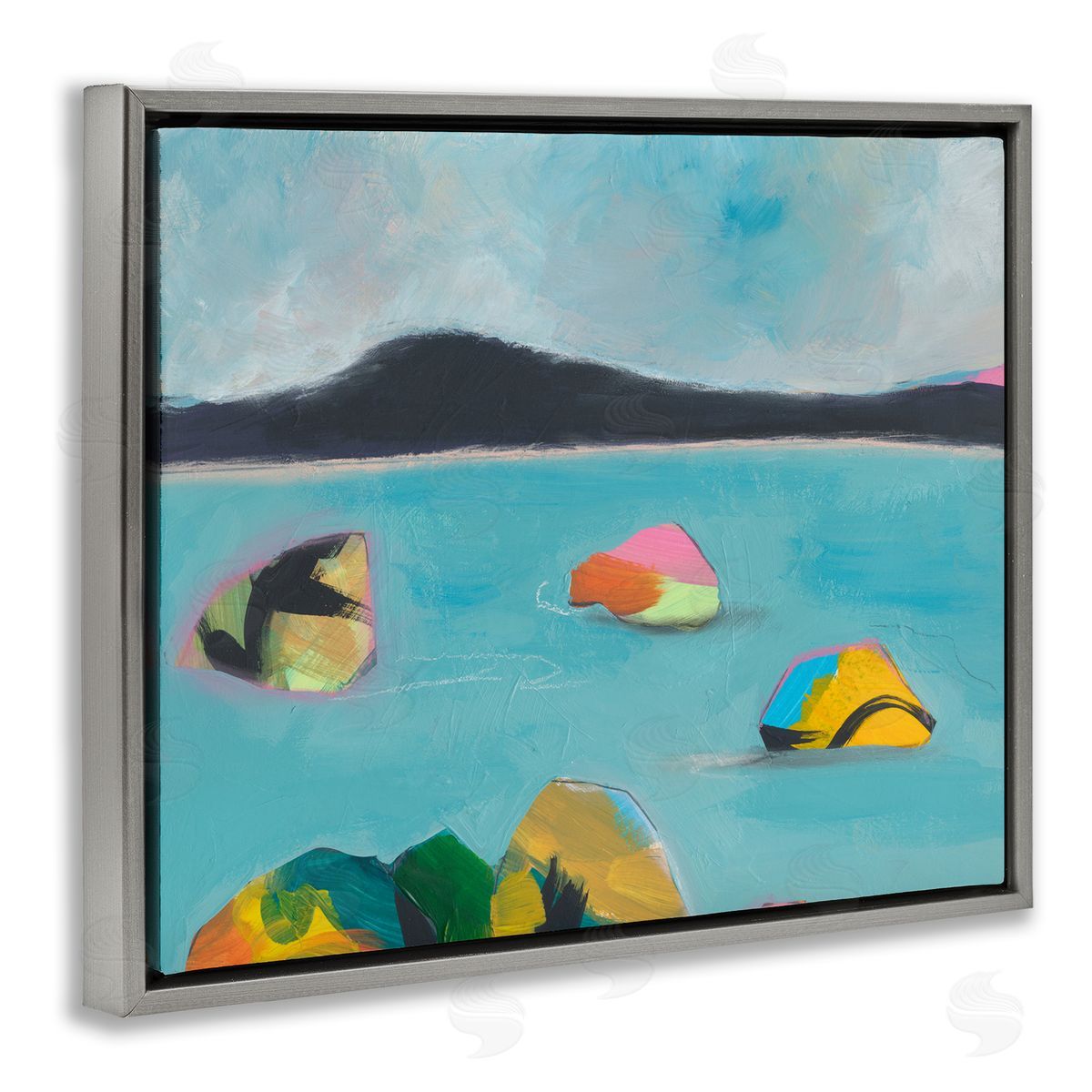 Jan Weiss Abstract Sea Buoys Gray Floating Frame Canvas Wall Art Print