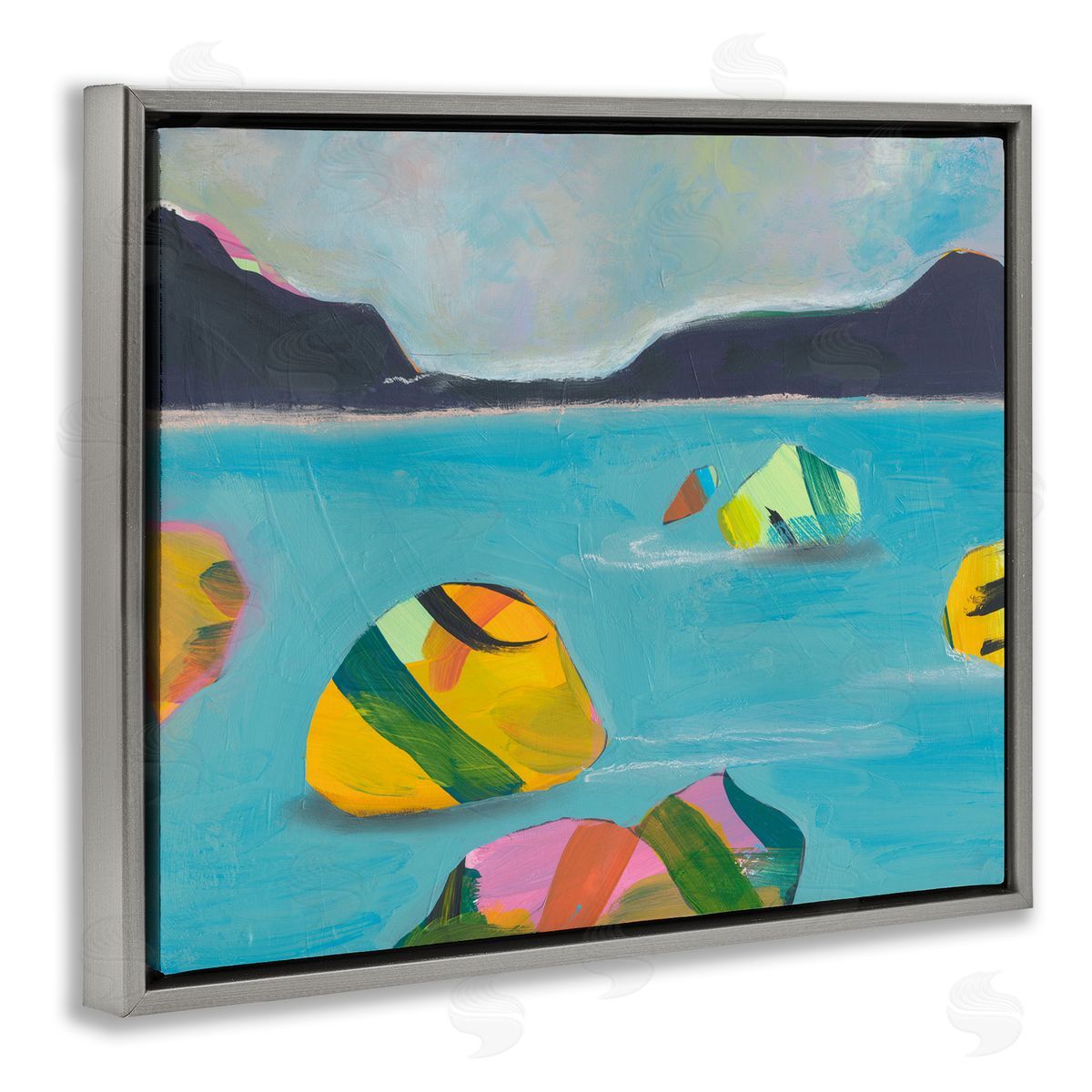 Jan Weiss Sea Buoys Floating Gray Floating Frame Canvas Wall Art Print