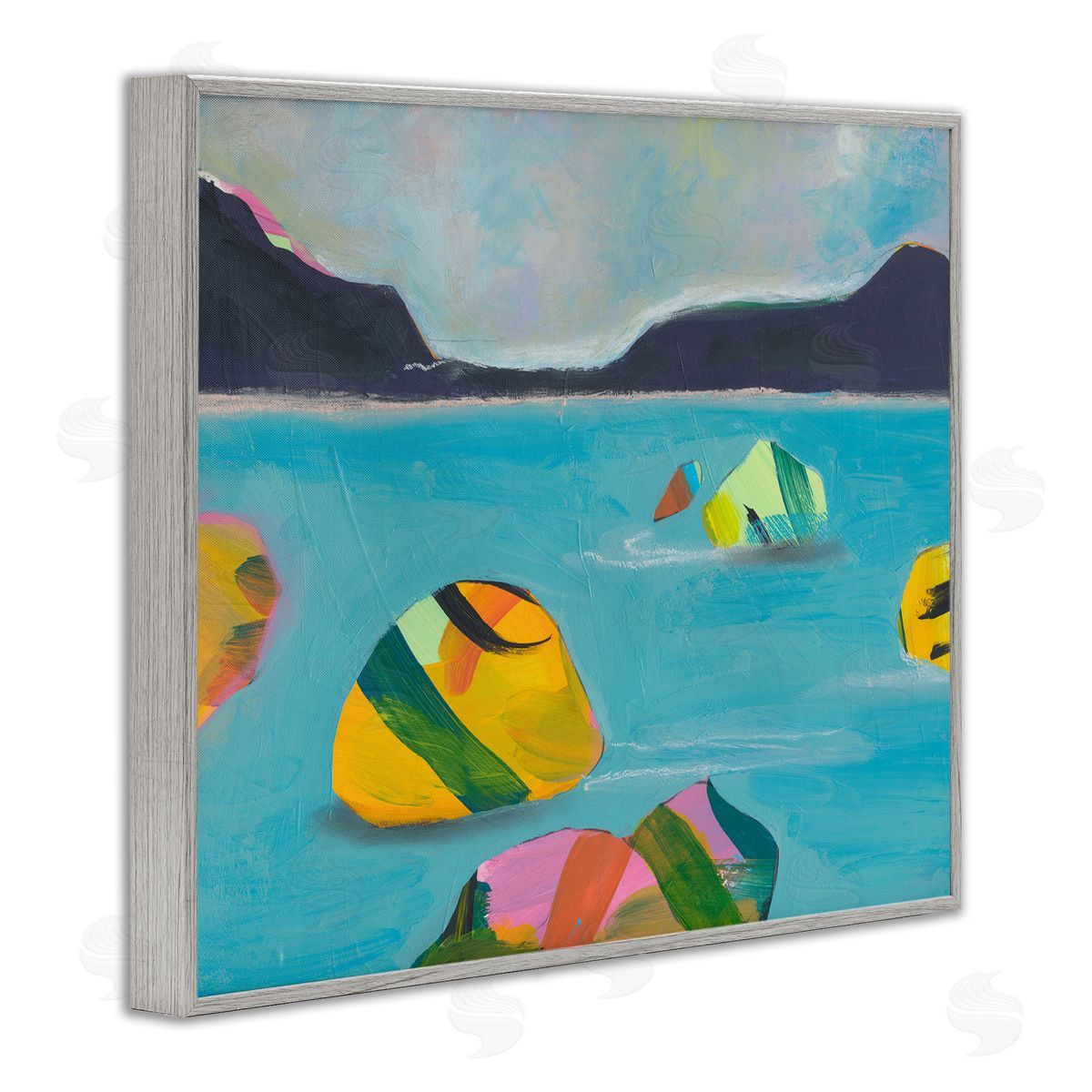 Jan Weiss Sea Buoys Floating Gray Framed Giclee Wall Art Print
