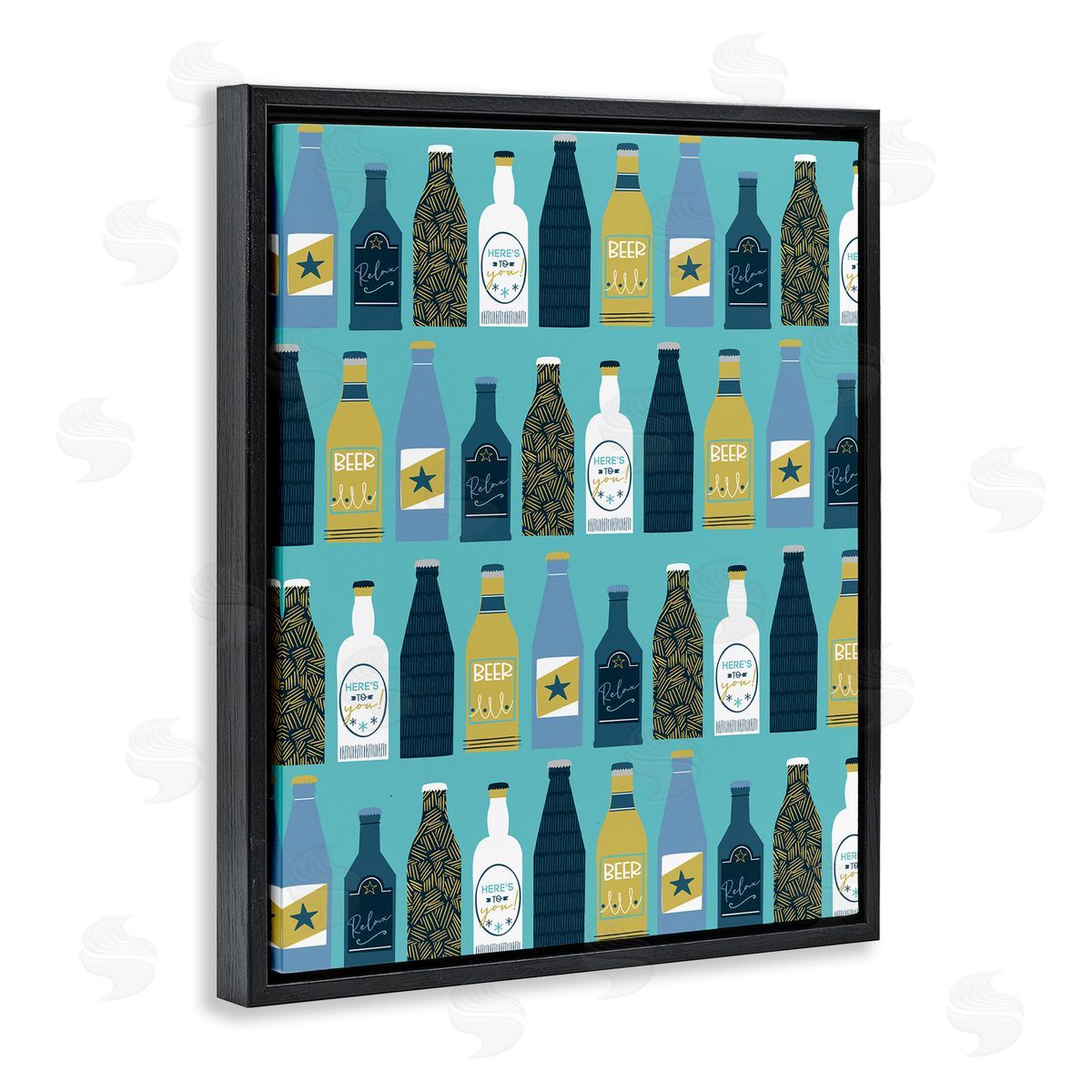 Arranged Beer Bottles Black Floating Frame Canvas Wall Art, Home Decor by Angela Nickeas