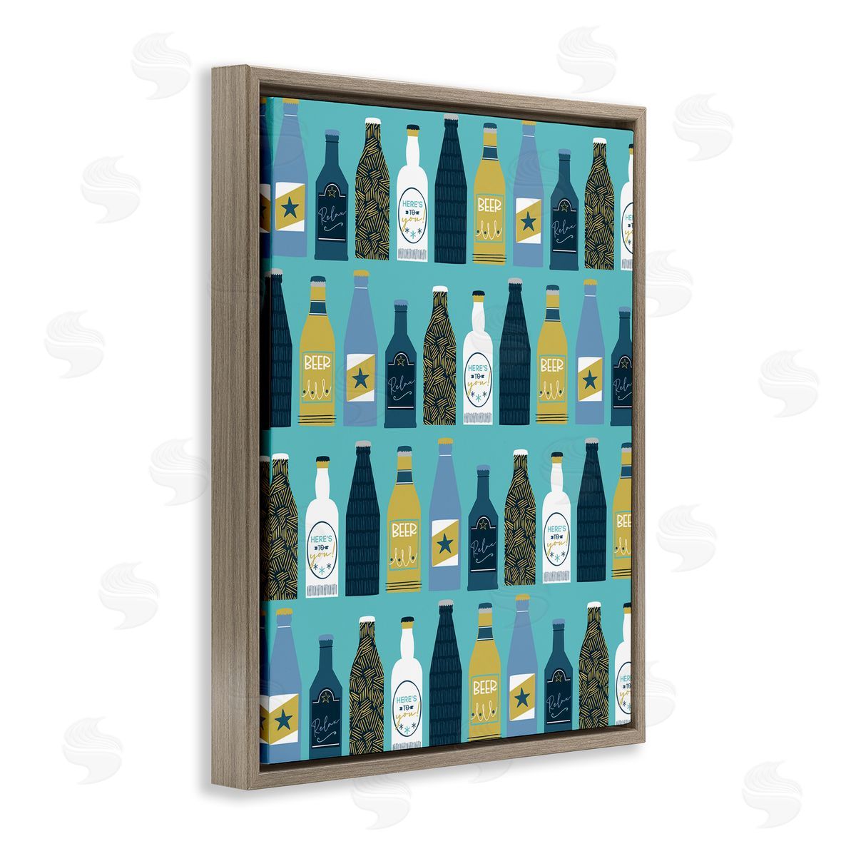 Arranged Beer Bottles Brown Floating Frame Canvas Wall Art, Home Decor by Angela Nickeas