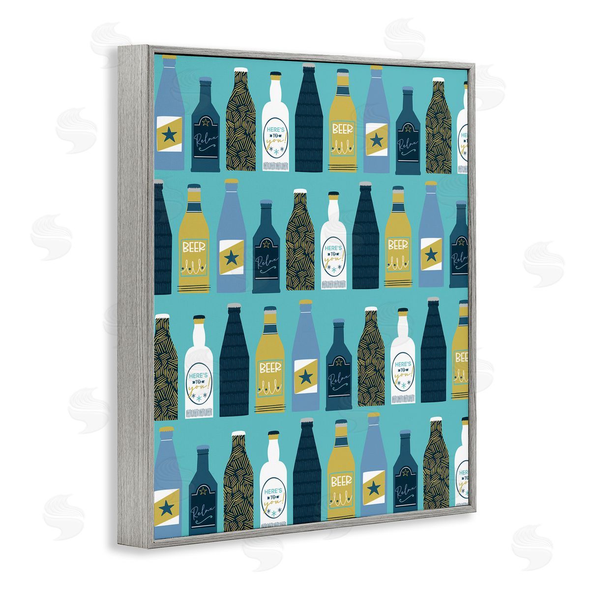 Arranged Beer Bottles Grey Frame Print Wall Art, Home Decor by Angela Nickeas