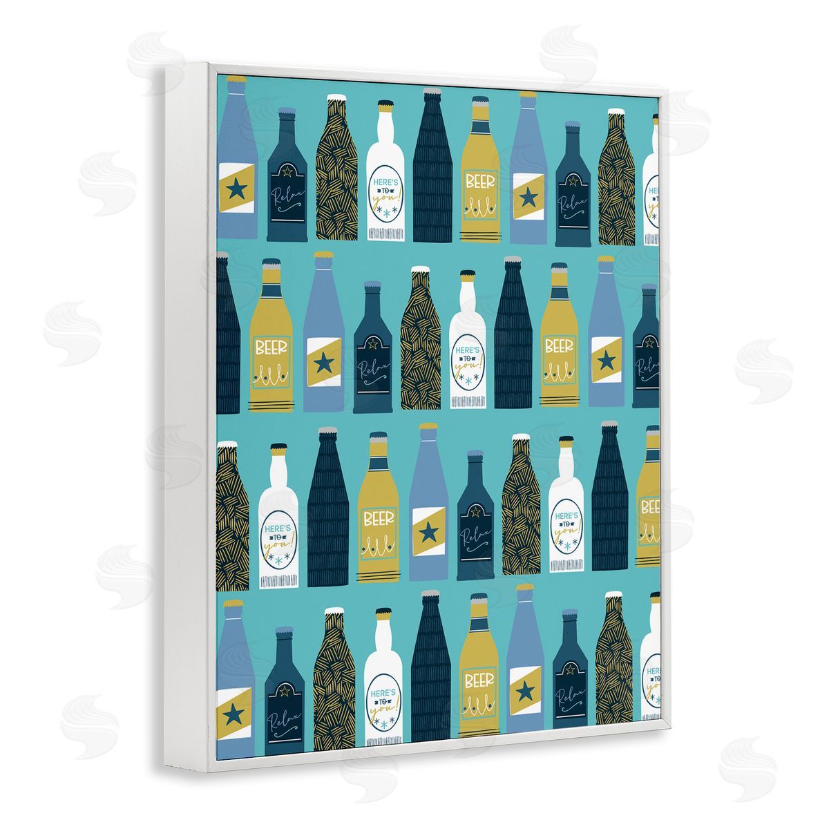Arranged Beer Bottles White Frame Print Wall Art, Home Decor by Angela Nickeas