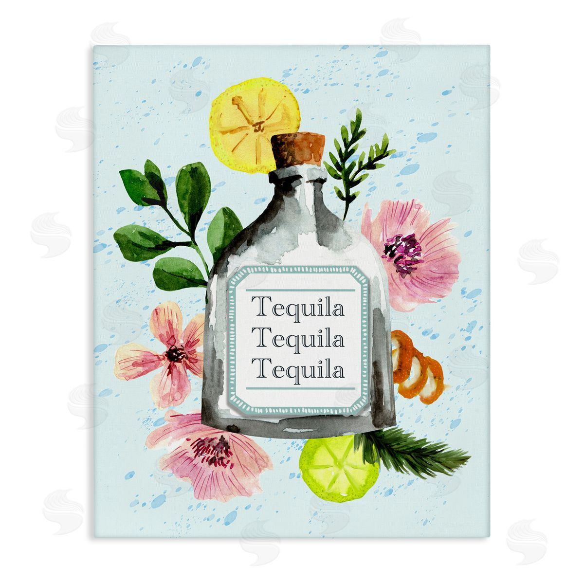 Floral Tequila Bottle Canvas Wall Art, Home Decor by Kate Eldridge