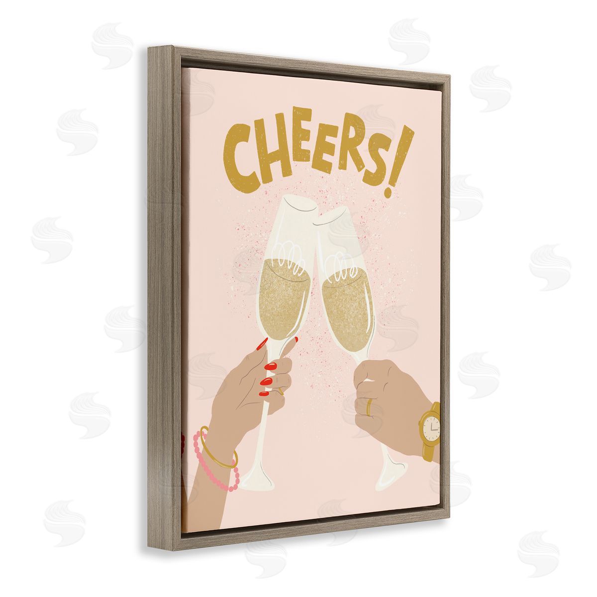Celebration Cheers Drinks Brown Floating Frame Canvas Wall Art, Home Decor by Kristina Hultkrantz