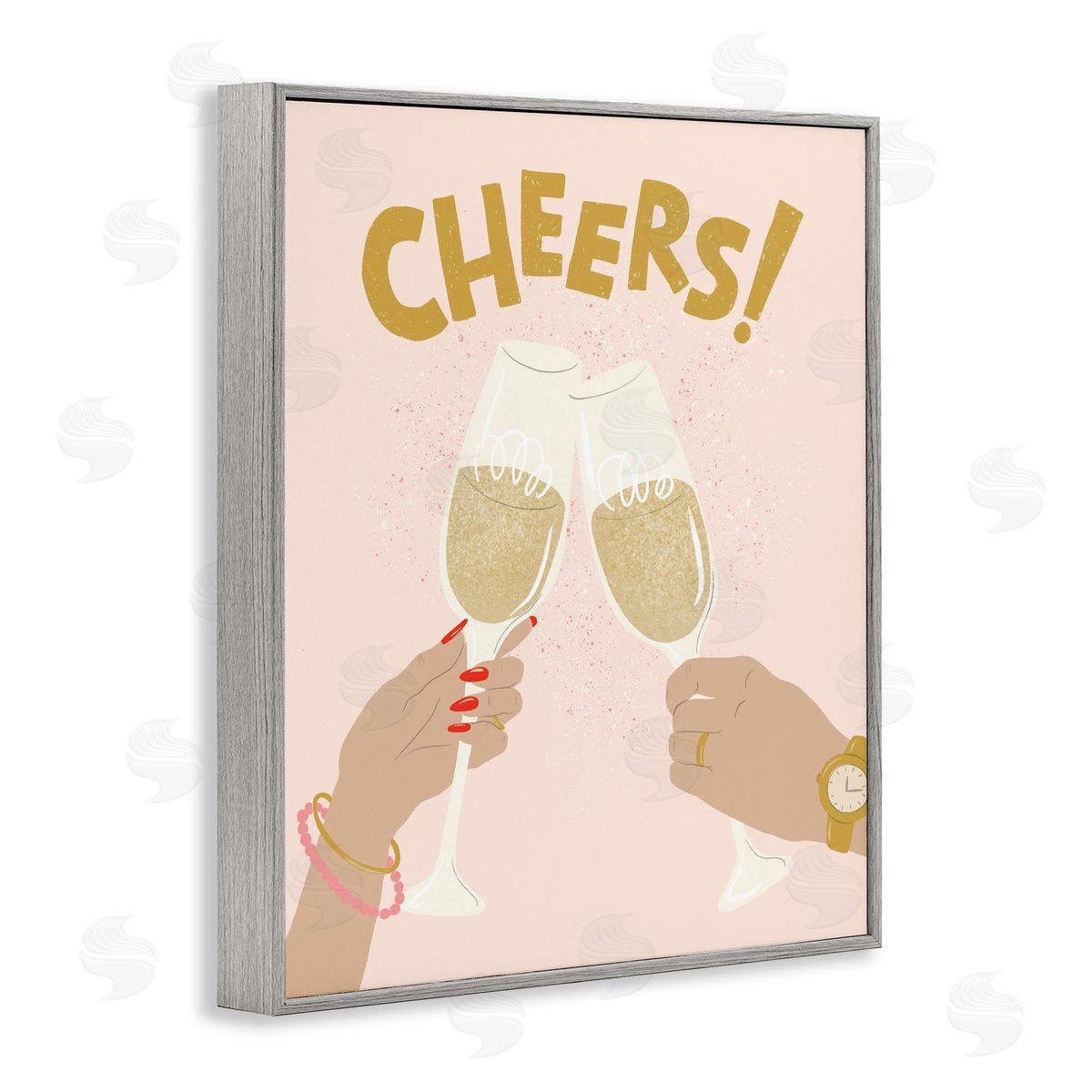Celebration Cheers Drinks Grey Frame Print Wall Art, Home Decor by Kristina Hultkrantz