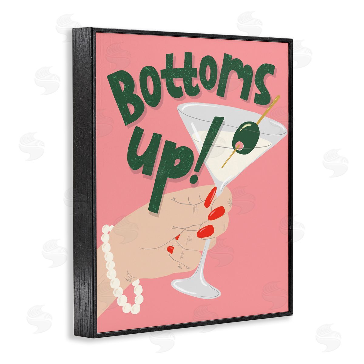 Bottoms Up with Martini Black Frame Print Wall Art, Home Decor by Kristina Hultkrantz