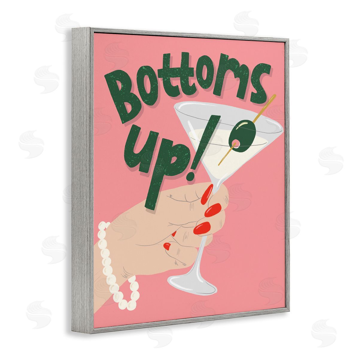 Bottoms Up with Martini Grey Frame Print Wall Art, Home Decor by Kristina Hultkrantz
