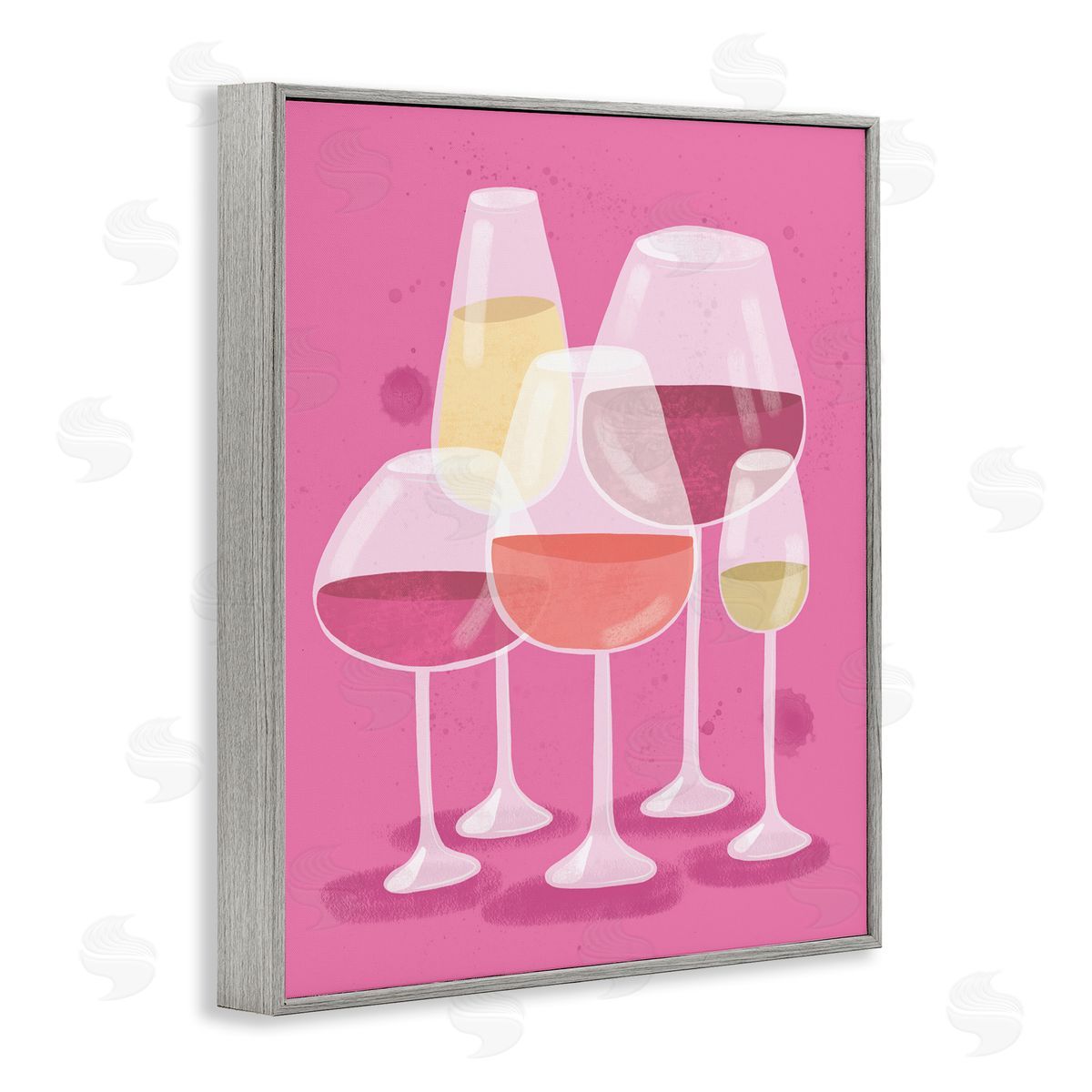 Varied Wine Glasses Grey Frame Print Wall Art, Home Decor by Kristina Hultkrantz